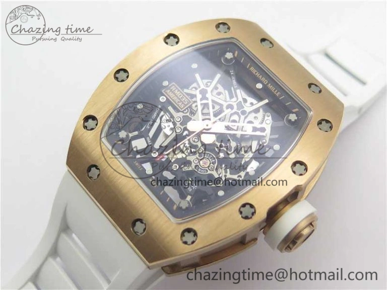 Lightweight RM035-02 RG KVF Best Edition Skeleton Dial Black on White Rubber Strap MIYOTA 9454