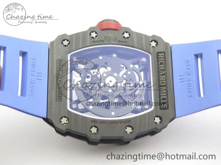 Fashionable RM035-02 Rafael Nadal Forge Carbon Titanium Case KVF Best Edition Skeleton Dial Red on Blue Rubber Strap MIYOTA8215 V 9474