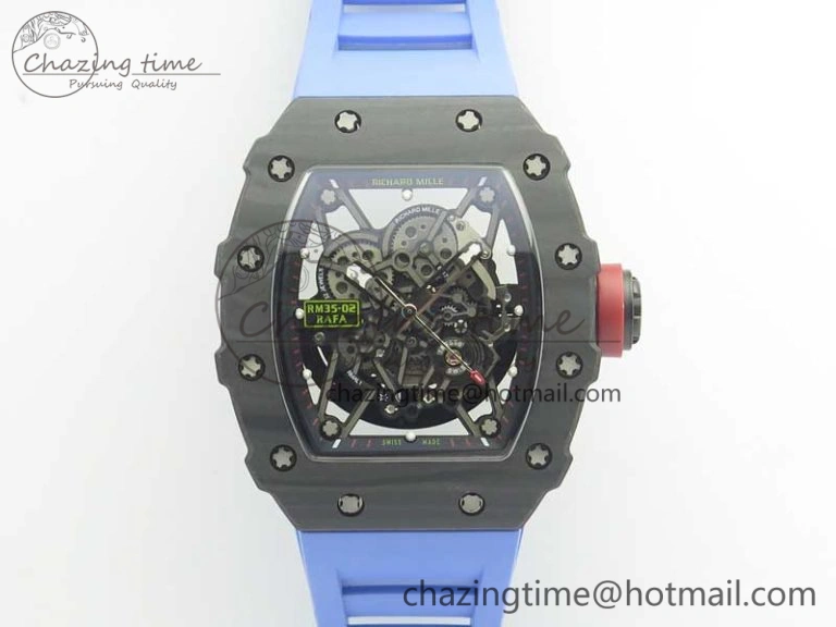 Fashionable RM035-02 Rafael Nadal Forge Carbon Titanium Case KVF Best Edition Skeleton Dial Red on Blue Rubber Strap MIYOTA8215 V 9474