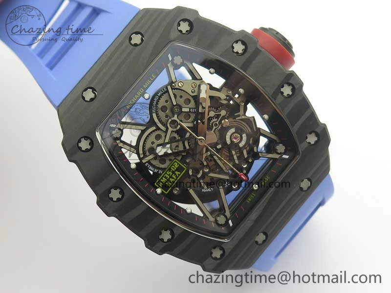 Fashionable RM035-02 Rafael Nadal Forge Carbon Titanium Case KVF Best Edition Skeleton Dial Red on Blue Rubber Strap MIYOTA8215 V 9474