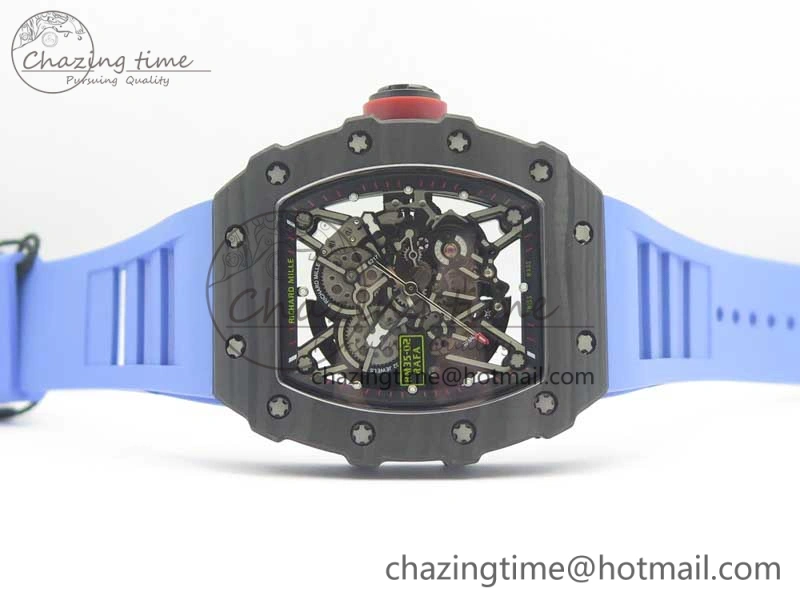 Fashionable RM035-02 Rafael Nadal Forge Carbon Titanium Case KVF Best Edition Skeleton Dial Red on Blue Rubber Strap MIYOTA8215 V 9474