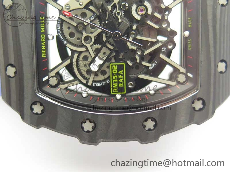 Fashionable RM035-02 Rafael Nadal Forge Carbon Titanium Case KVF Best Edition Skeleton Dial Red on Blue Rubber Strap MIYOTA8215 V 9474