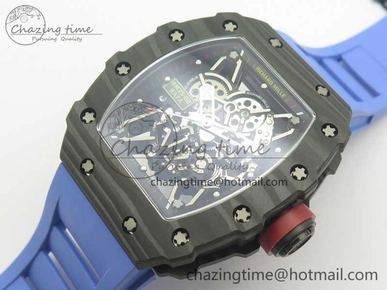 Fashionable RM035-02 Rafael Nadal Forge Carbon Titanium Case KVF Best Edition Skeleton Dial Red on Blue Rubber Strap MIYOTA8215 V 9474