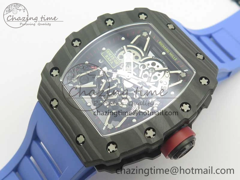 Fashionable RM035-02 Rafael Nadal Forge Carbon Titanium Case KVF Best Edition Skeleton Dial Red on Blue Rubber Strap MIYOTA8215 V 9474