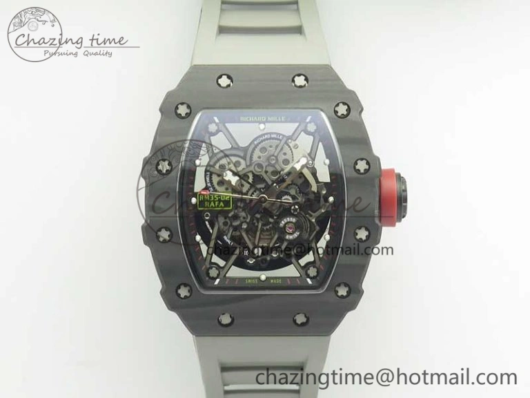RM035-02 Rafael Nadal Forge Carbon Titanium Case KVF Best Edition Skeleton Dial Red on Gray Rubber Strap MIYOTA8215 V Chic 9473