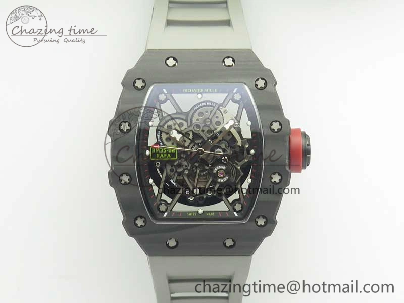 RM035-02 Rafael Nadal Forge Carbon Titanium Case KVF Best Edition Skeleton Dial Red on Gray Rubber Strap MIYOTA8215 V Chic 9473