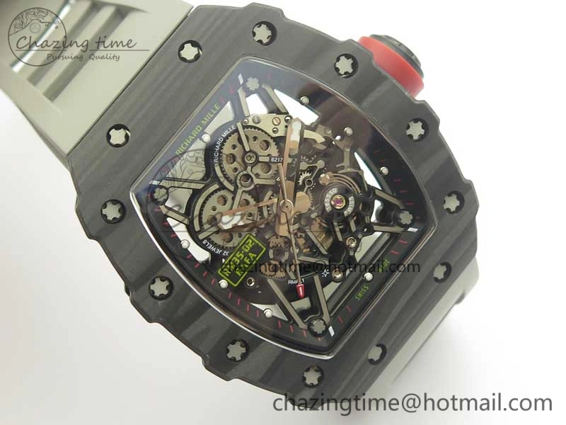 RM035-02 Rafael Nadal Forge Carbon Titanium Case KVF Best Edition Skeleton Dial Red on Gray Rubber Strap MIYOTA8215 V Chic 9473