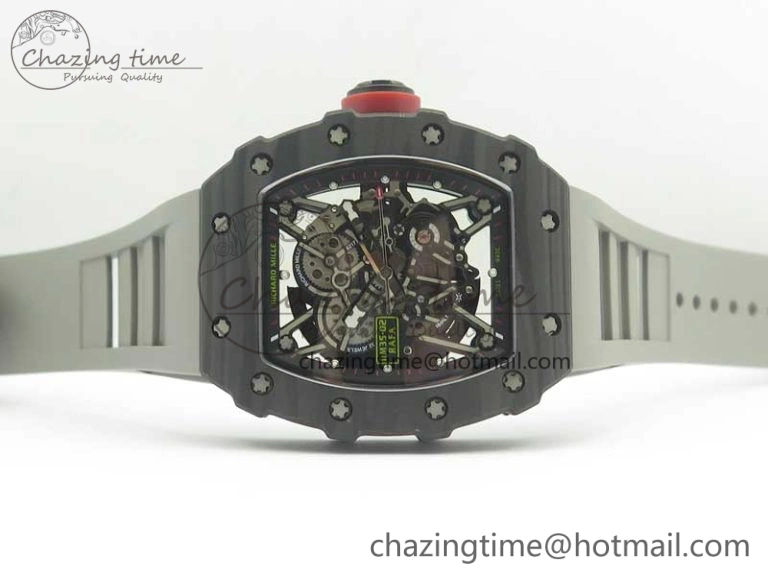 RM035-02 Rafael Nadal Forge Carbon Titanium Case KVF Best Edition Skeleton Dial Red on Gray Rubber Strap MIYOTA8215 V Chic 9473
