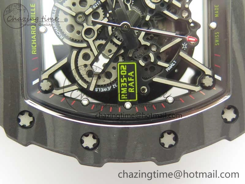 RM035-02 Rafael Nadal Forge Carbon Titanium Case KVF Best Edition Skeleton Dial Red on Gray Rubber Strap MIYOTA8215 V Chic 9473