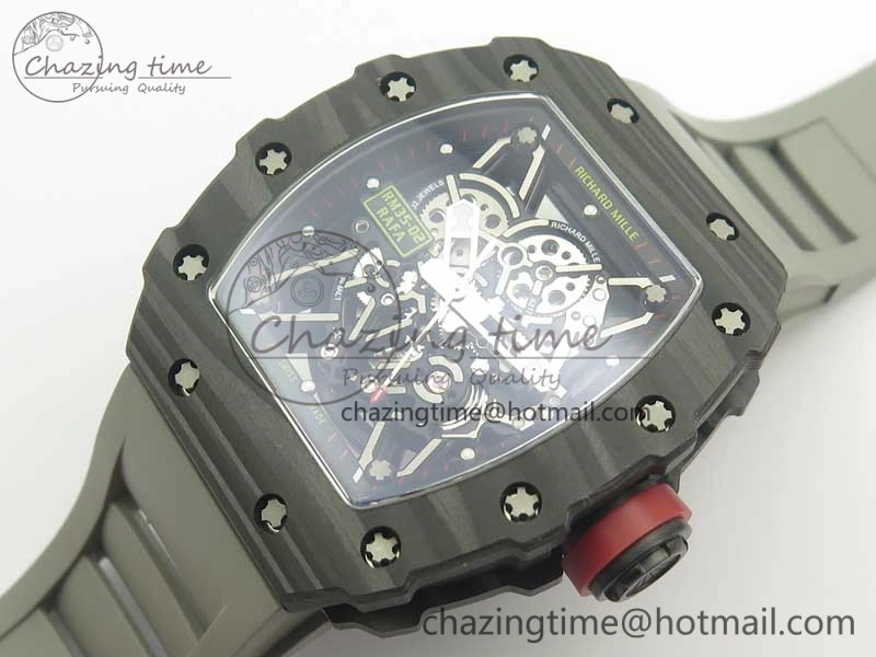 RM035-02 Rafael Nadal Forge Carbon Titanium Case KVF Best Edition Skeleton Dial Red on Gray Rubber Strap MIYOTA8215 V Chic 9473