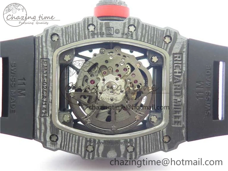 Durable RM035-02 Real Forge Carbon Z+F 1:1 Best Edition Skeleton Dial on Black Rubber Strap NH05A 9450