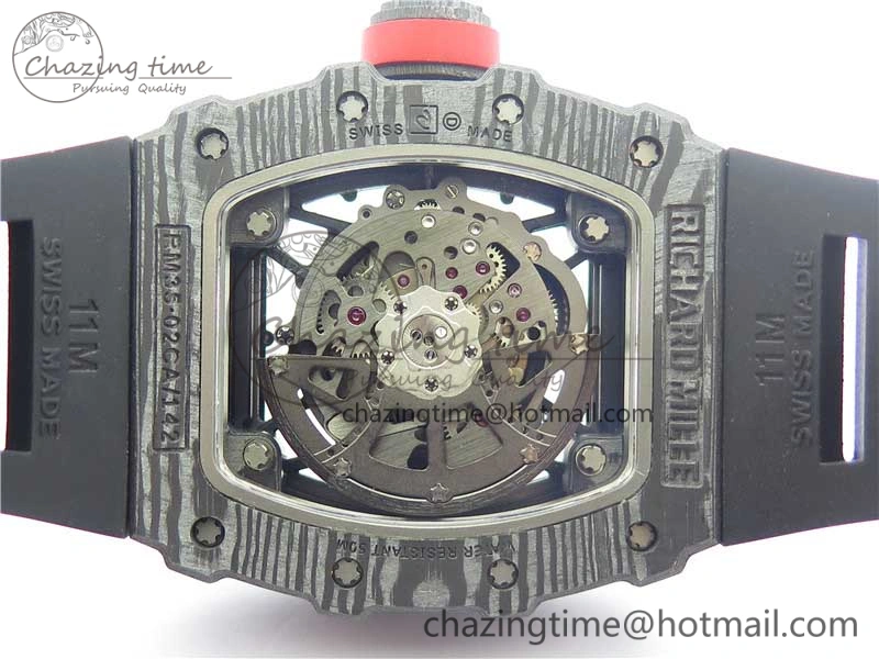 Durable RM035-02 Real Forge Carbon Z+F 1:1 Best Edition Skeleton Dial on Black Rubber Strap NH05A 9450