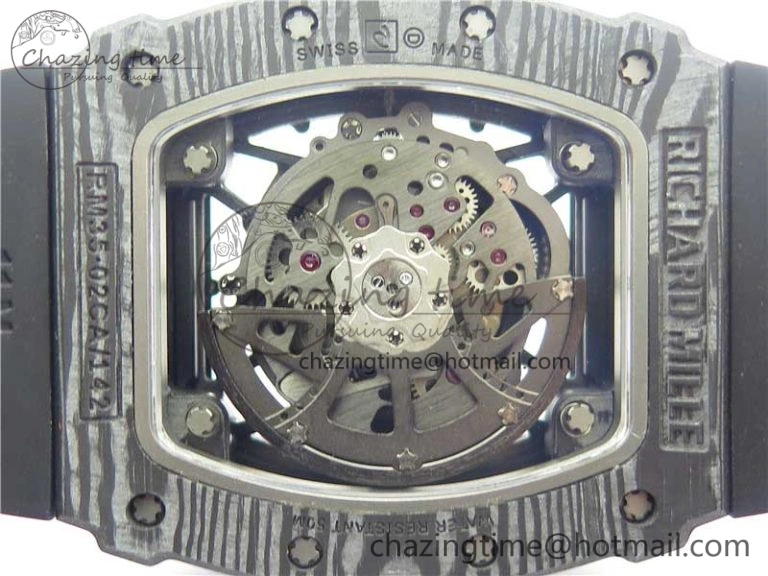Durable RM035-02 Real Forge Carbon Z+F 1:1 Best Edition Skeleton Dial on Black Rubber Strap NH05A 9450