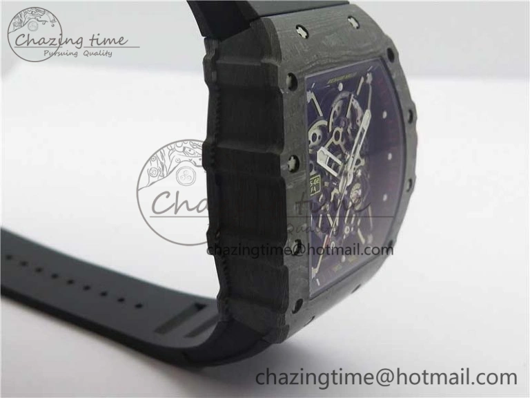 Durable RM035-02 Real Forge Carbon Z+F 1:1 Best Edition Skeleton Dial on Black Rubber Strap NH05A 9450