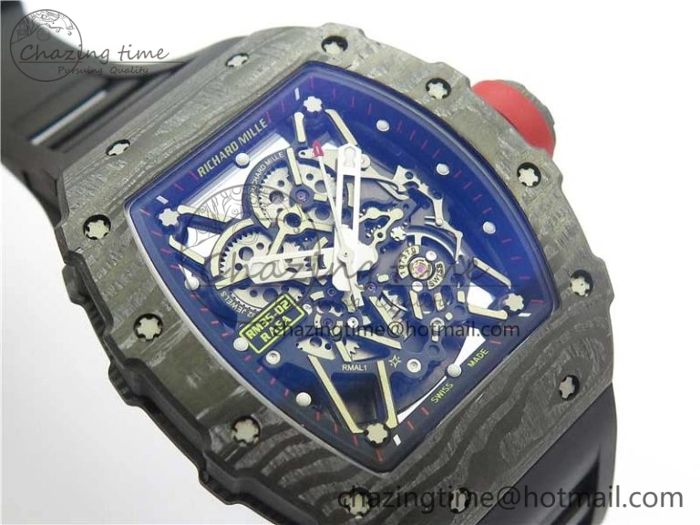 Durable RM035-02 Real Forge Carbon Z+F 1:1 Best Edition Skeleton Dial on Black Rubber Strap NH05A 9450