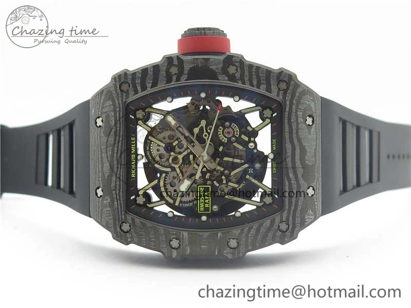Durable RM035-02 Real Forge Carbon Z+F 1:1 Best Edition Skeleton Dial on Black Rubber Strap NH05A 9450