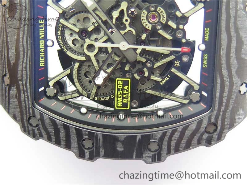 Durable RM035-02 Real Forge Carbon Z+F 1:1 Best Edition Skeleton Dial on Black Rubber Strap NH05A 9450