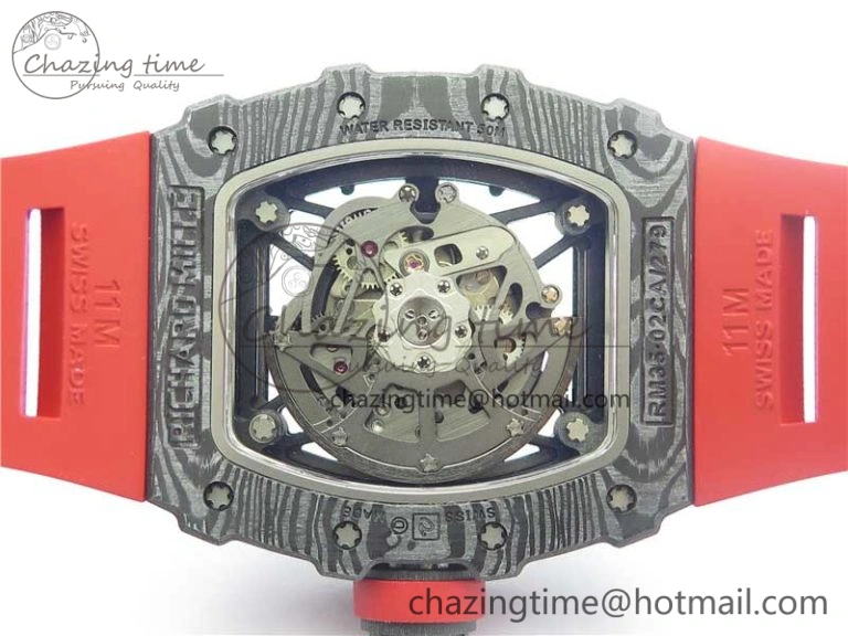RM035-02 Real Forge Carbon Z+F 1:1 Best Edition Skeleton Dial on Red Rubber Strap NH05A Elegant 9451