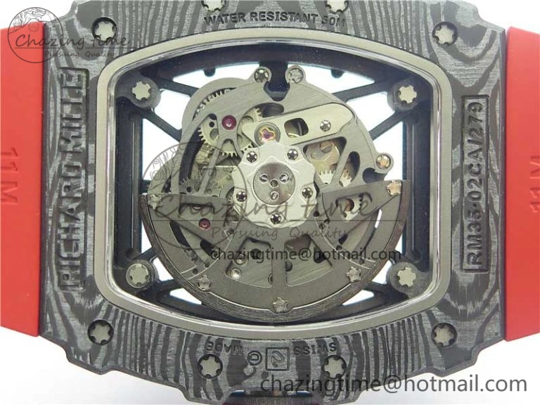 RM035-02 Real Forge Carbon Z+F 1:1 Best Edition Skeleton Dial on Red Rubber Strap NH05A Elegant 9451