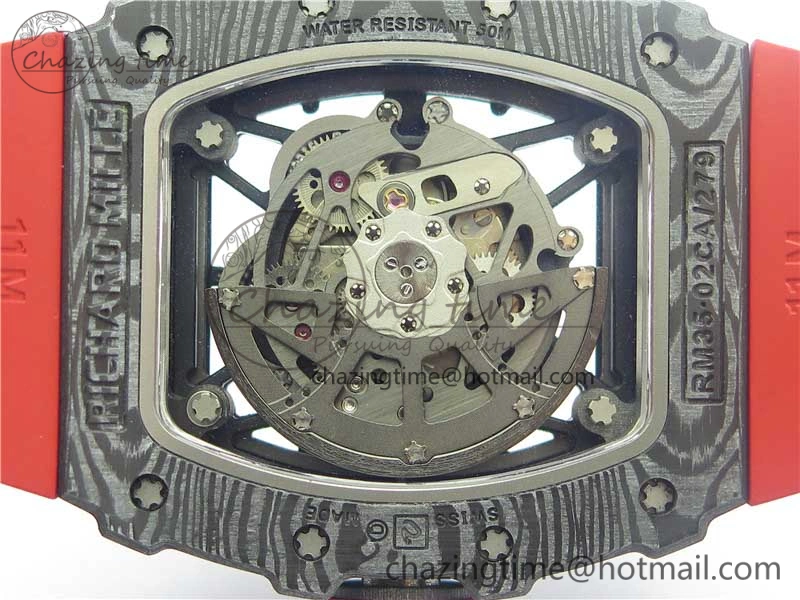RM035-02 Real Forge Carbon Z+F 1:1 Best Edition Skeleton Dial on Red Rubber Strap NH05A Elegant 9451