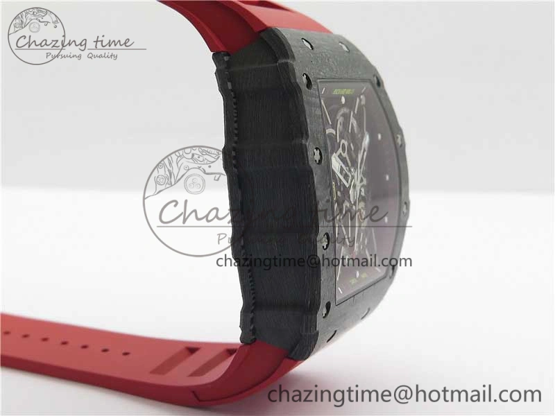 RM035-02 Real Forge Carbon Z+F 1:1 Best Edition Skeleton Dial on Red Rubber Strap NH05A Elegant 9451