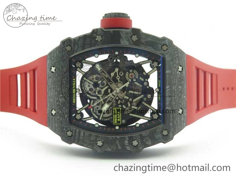 RM035-02 Real Forge Carbon Z+F 1:1 Best Edition Skeleton Dial on Red Rubber Strap NH05A Elegant 9451