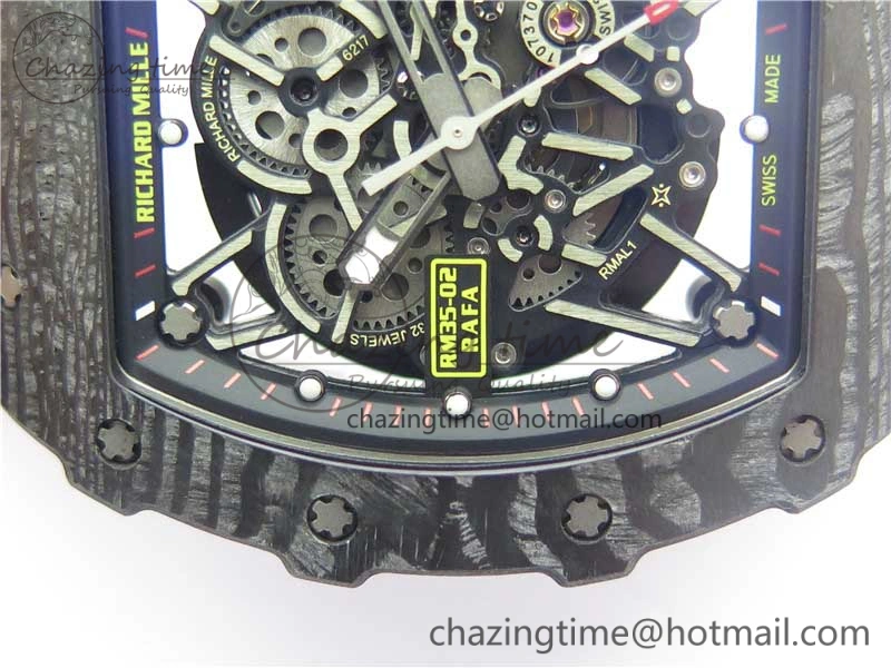 RM035-02 Real Forge Carbon Z+F 1:1 Best Edition Skeleton Dial on Red Rubber Strap NH05A Elegant 9451