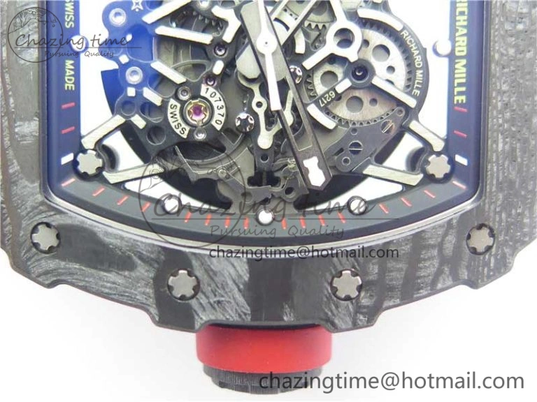 RM035-02 Real Forge Carbon Z+F 1:1 Best Edition Skeleton Dial on Red Rubber Strap NH05A Elegant 9451