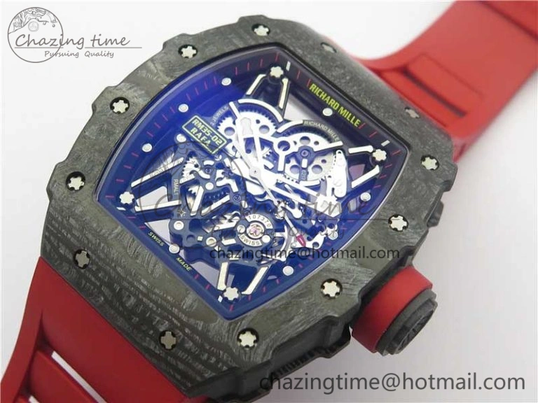 RM035-02 Real Forge Carbon Z+F 1:1 Best Edition Skeleton Dial on Red Rubber Strap NH05A Elegant 9451