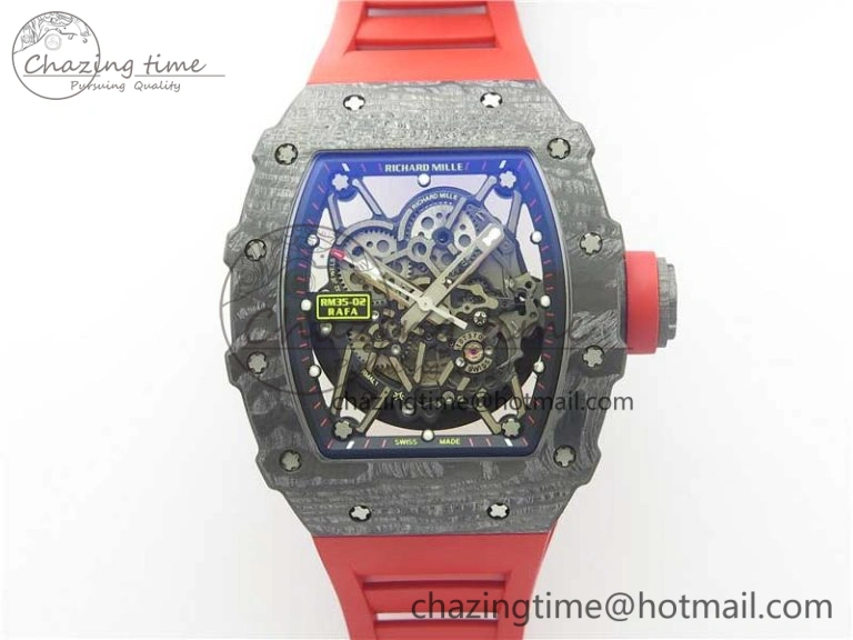 RM035-02 Real Forge Carbon Z+F 1:1 Best Edition Skeleton Dial on Red Rubber Strap NH05A Elegant 9451
