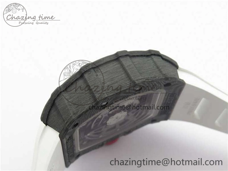 RM035-02 Real Forge Carbon Z+F 1:1 Best Edition Skeleton Dial on White Rubber Strap NH05A Timeless 9452