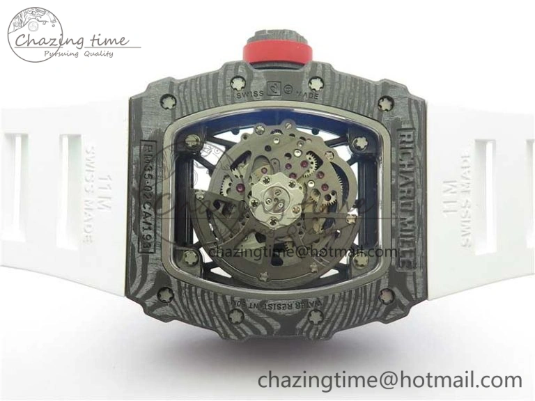 RM035-02 Real Forge Carbon Z+F 1:1 Best Edition Skeleton Dial on White Rubber Strap NH05A Timeless 9452