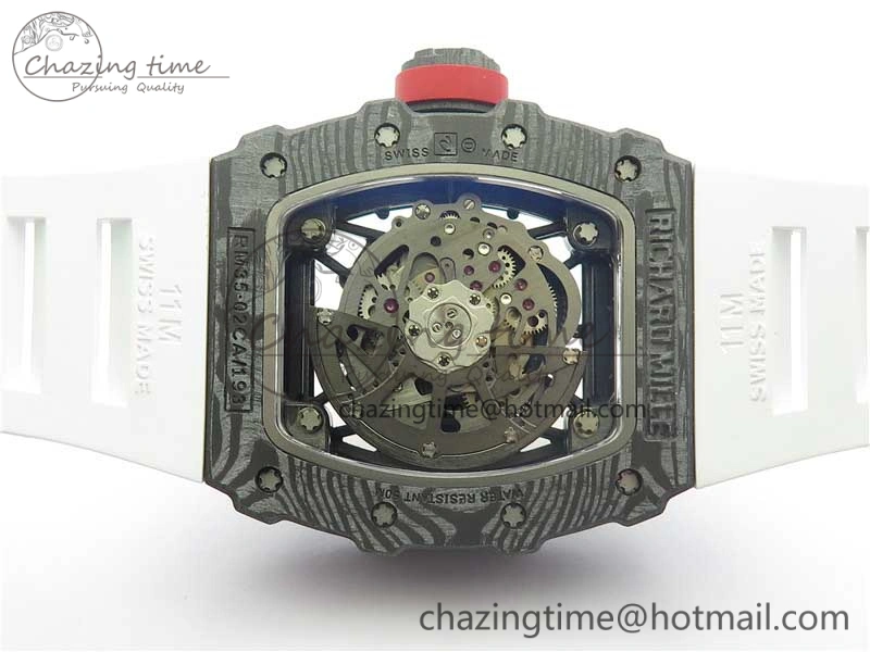 RM035-02 Real Forge Carbon Z+F 1:1 Best Edition Skeleton Dial on White Rubber Strap NH05A Timeless 9452