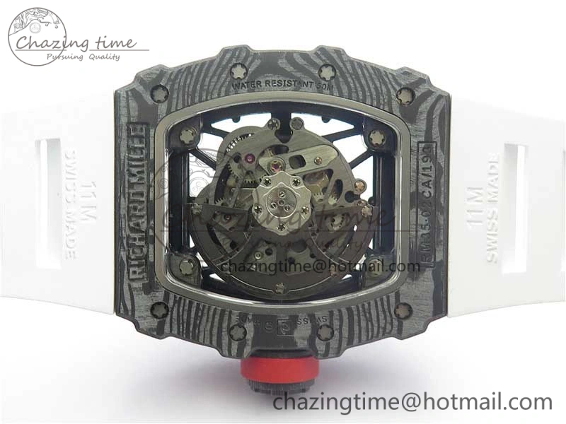 RM035-02 Real Forge Carbon Z+F 1:1 Best Edition Skeleton Dial on White Rubber Strap NH05A Timeless 9452