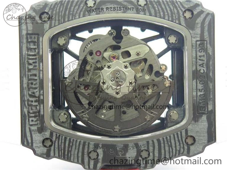 RM035-02 Real Forge Carbon Z+F 1:1 Best Edition Skeleton Dial on White Rubber Strap NH05A Timeless 9452