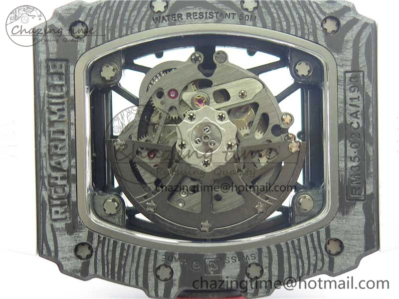 RM035-02 Real Forge Carbon Z+F 1:1 Best Edition Skeleton Dial on White Rubber Strap NH05A Timeless 9452