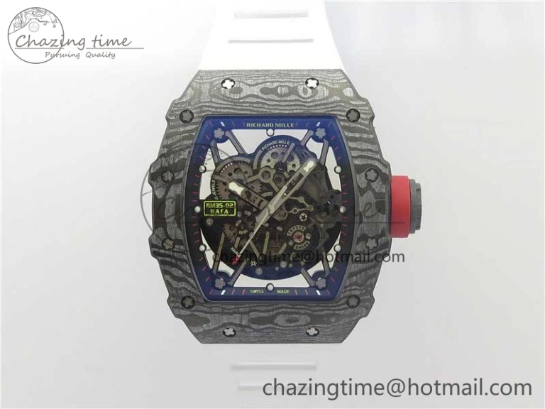 RM035-02 Real Forge Carbon Z+F 1:1 Best Edition Skeleton Dial on White Rubber Strap NH05A Timeless 9452