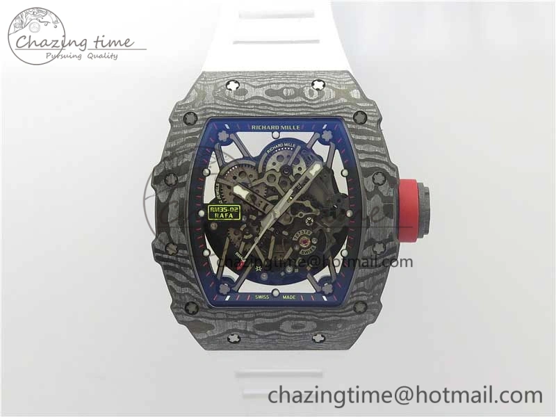 RM035-02 Real Forge Carbon Z+F 1:1 Best Edition Skeleton Dial on White Rubber Strap NH05A Timeless 9452
