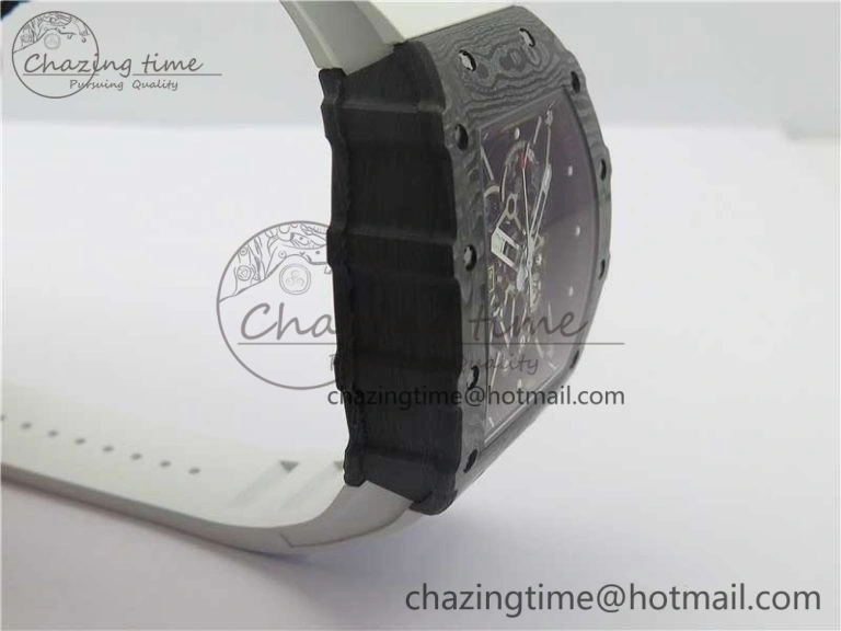 RM035-02 Real Forge Carbon Z+F 1:1 Best Edition Skeleton Dial on White Rubber Strap NH05A Timeless 9452