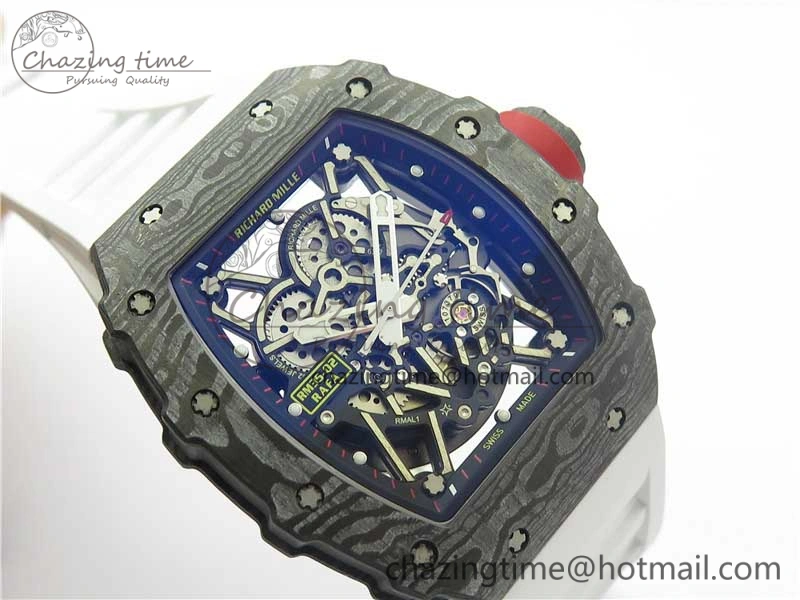 RM035-02 Real Forge Carbon Z+F 1:1 Best Edition Skeleton Dial on White Rubber Strap NH05A Timeless 9452