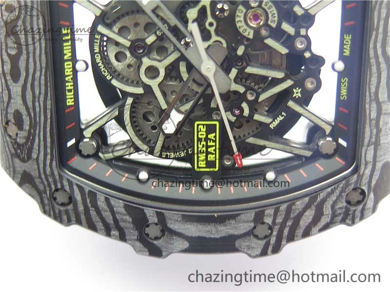 RM035-02 Real Forge Carbon Z+F 1:1 Best Edition Skeleton Dial on White Rubber Strap NH05A Timeless 9452