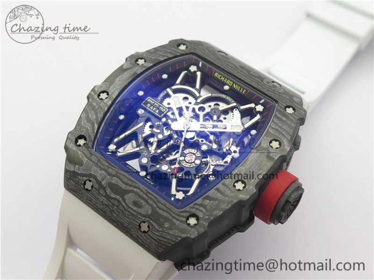 RM035-02 Real Forge Carbon Z+F 1:1 Best Edition Skeleton Dial on White Rubber Strap NH05A Timeless 9452