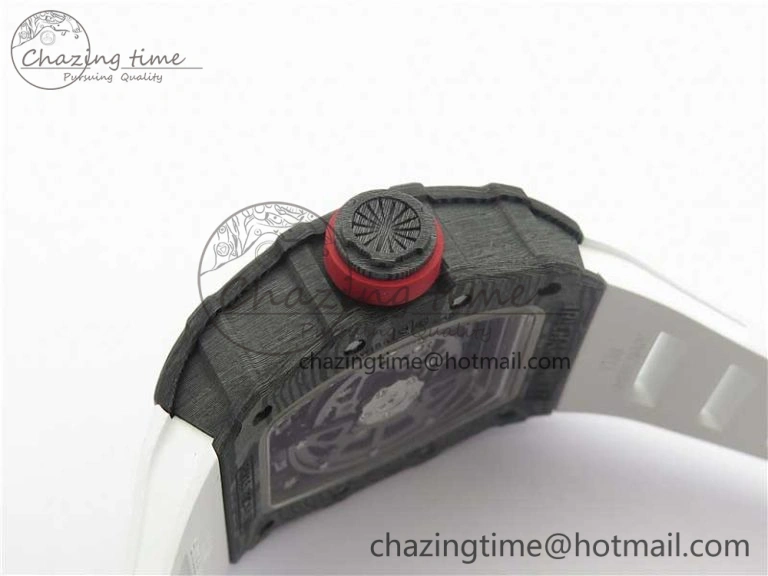 RM035-02 Real Forge Carbon Z+F 1:1 Best Edition Skeleton Dial on White Rubber Strap NH05A Timeless 9452