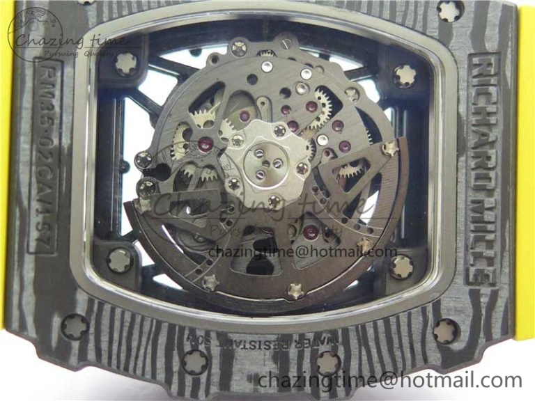 RM035-02 Real Forge Carbon Z+F 1:1 Best Edition Skeleton Dial on Yellow Rubber Strap NH05A Refined 9416