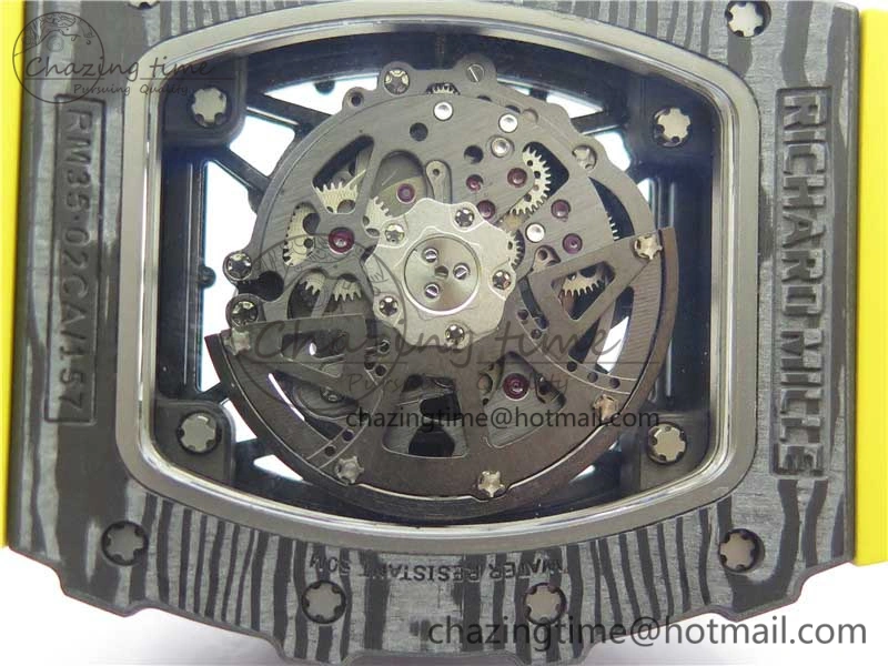 RM035-02 Real Forge Carbon Z+F 1:1 Best Edition Skeleton Dial on Yellow Rubber Strap NH05A Refined 9416