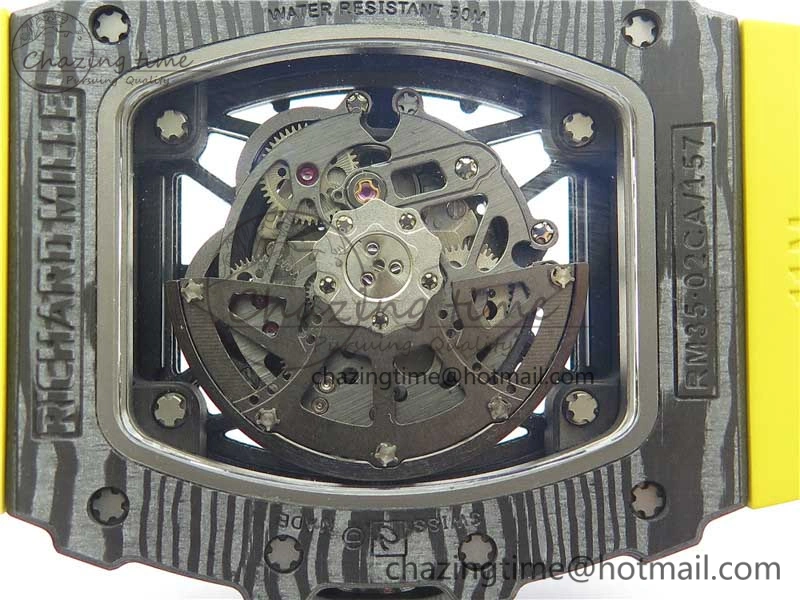 RM035-02 Real Forge Carbon Z+F 1:1 Best Edition Skeleton Dial on Yellow Rubber Strap NH05A Refined 9416
