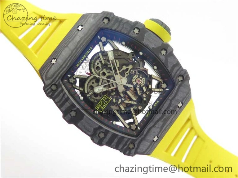 RM035-02 Real Forge Carbon Z+F 1:1 Best Edition Skeleton Dial on Yellow Rubber Strap NH05A Refined 9416