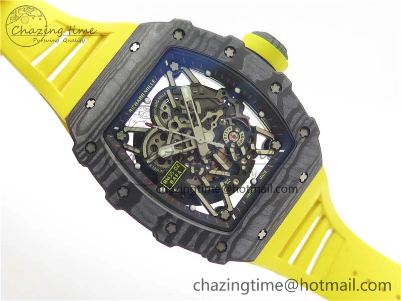 RM035-02 Real Forge Carbon Z+F 1:1 Best Edition Skeleton Dial on Yellow Rubber Strap NH05A Refined 9416