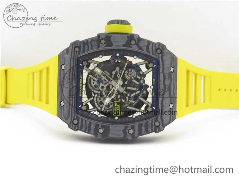 RM035-02 Real Forge Carbon Z+F 1:1 Best Edition Skeleton Dial on Yellow Rubber Strap NH05A Refined 9416