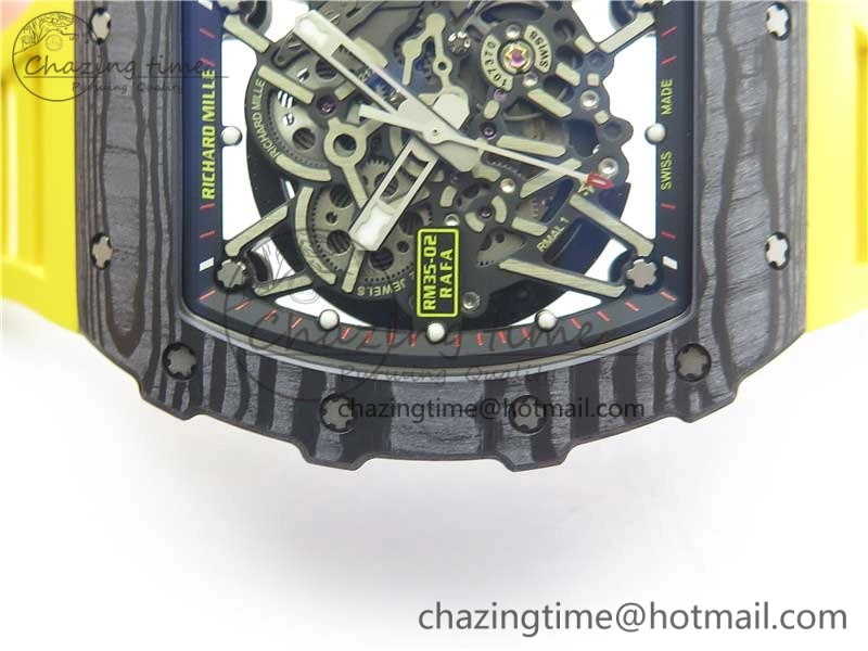 RM035-02 Real Forge Carbon Z+F 1:1 Best Edition Skeleton Dial on Yellow Rubber Strap NH05A Refined 9416